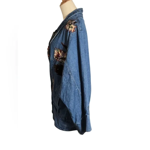 MASS New York Paris Vintage Denim Jacket with Western Accents - Picture 6 of 8